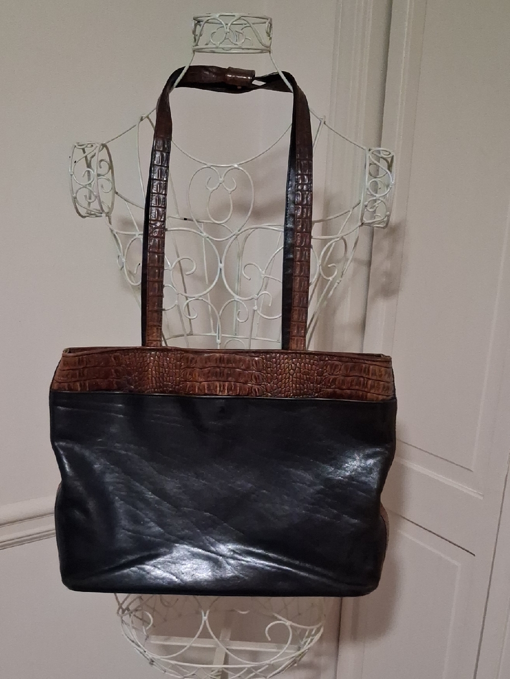 Black and Brown Leather Tote Bag